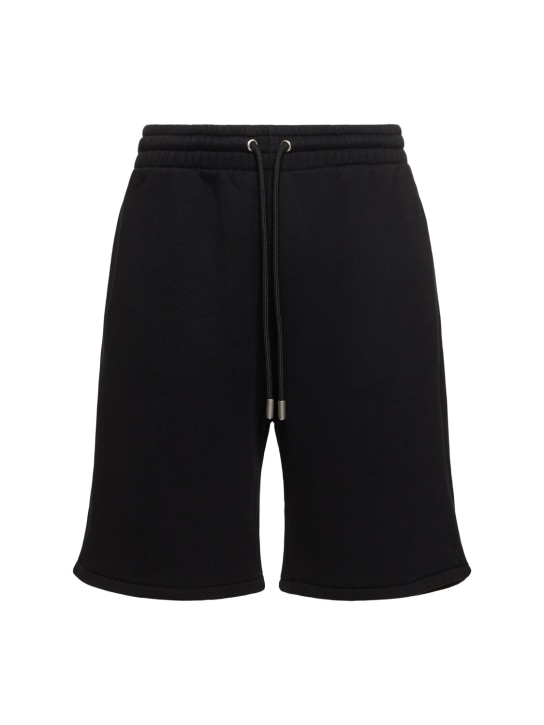 Off-White: Shorts in felpa di cotone con ricamo OW - Nero - men_0 | Luisa Via Roma