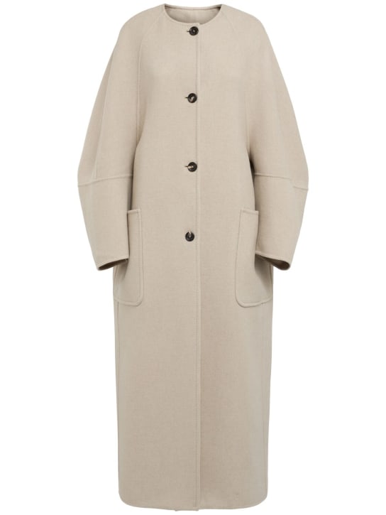 Max Mara: Album collarless cashmere long coat - Beige - women_0 | Luisa Via Roma