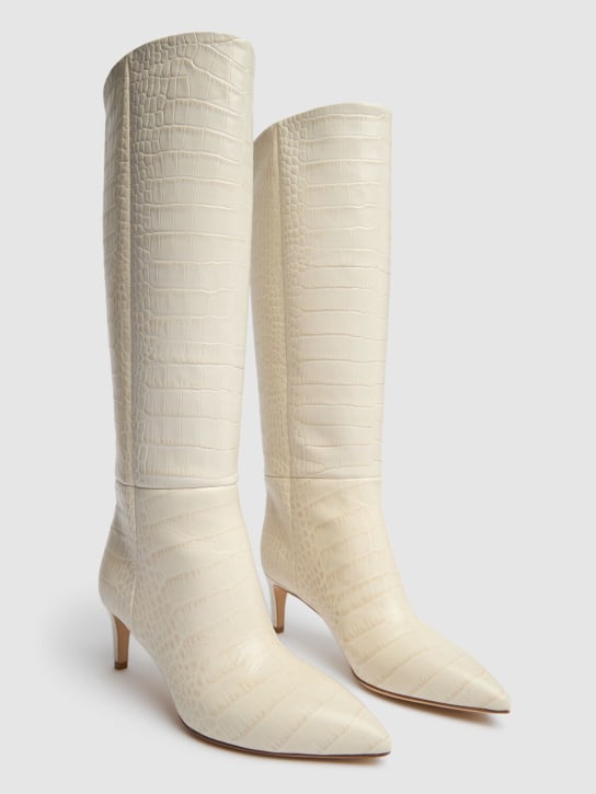 Paris Texas: 60mm Stiletto croc embossed boots - Ivory - women_1 | Luisa Via Roma
