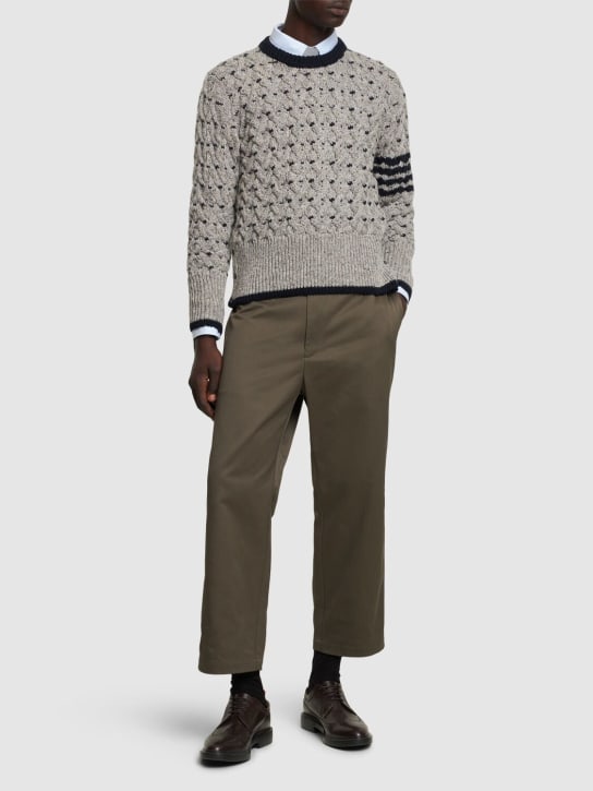 Thom Browne: All over cable stitch classic sweater - Lt Grey - men_1 | Luisa Via Roma