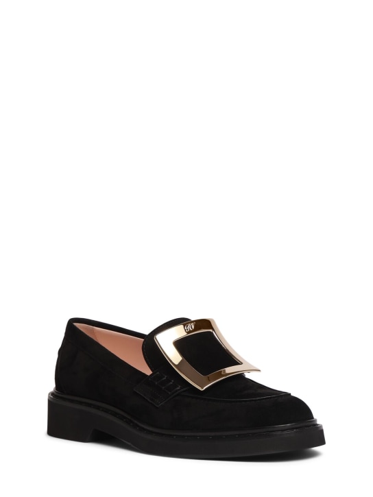 Roger Vivier: 25mm Viv Rangers suede loafers - Black - women_1 | Luisa Via Roma