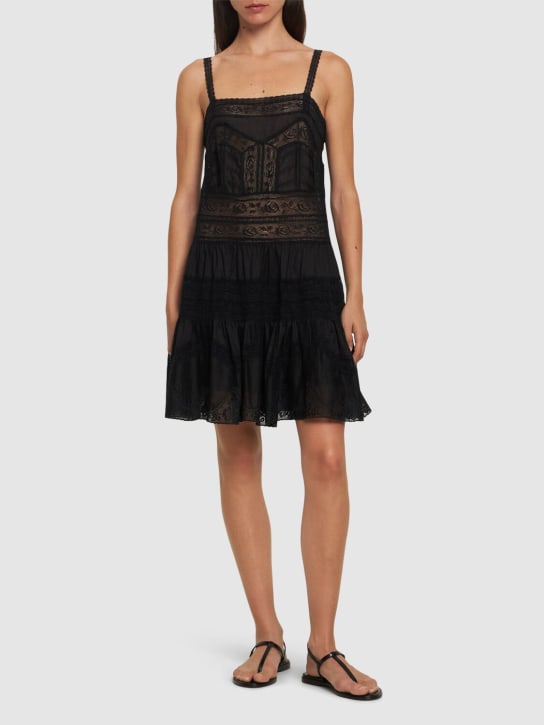 Zimmermann: Halliday cotton lace trim mini dress - Black - women_1 | Luisa Via Roma
