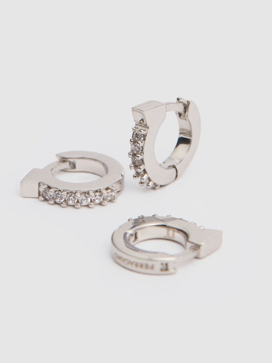 Ferragamo: Set of 3 Gancio crystal hoop earrings - Gümüş - women_1 | Luisa Via Roma