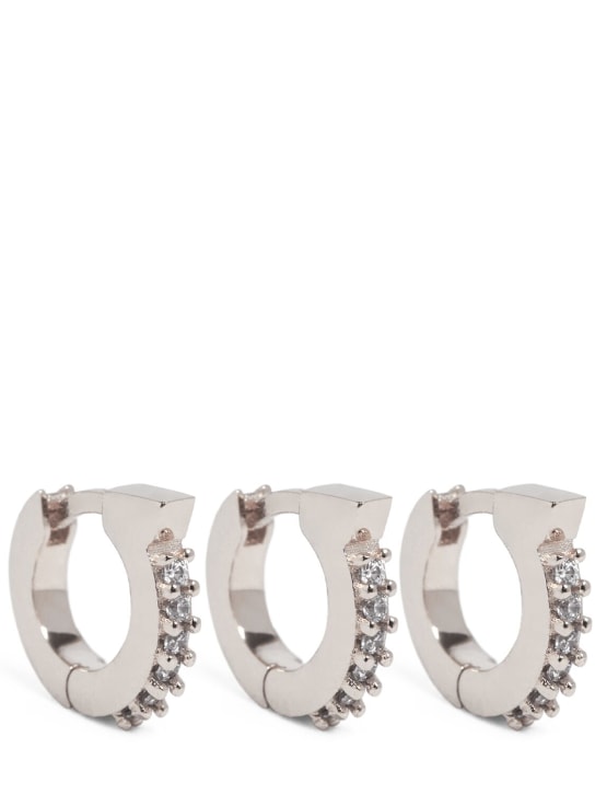 Ferragamo: Set of 3 Gancio crystal hoop earrings - Gümüş - women_0 | Luisa Via Roma