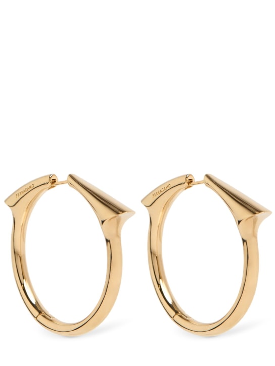 Ferragamo: Large Gancio Point hoop earrings - Altın Rengi - women_0 | Luisa Via Roma