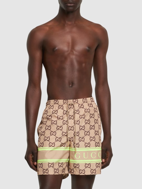 Gucci: GG nylon swim shorts - Beige/Ebony - men_1 | Luisa Via Roma