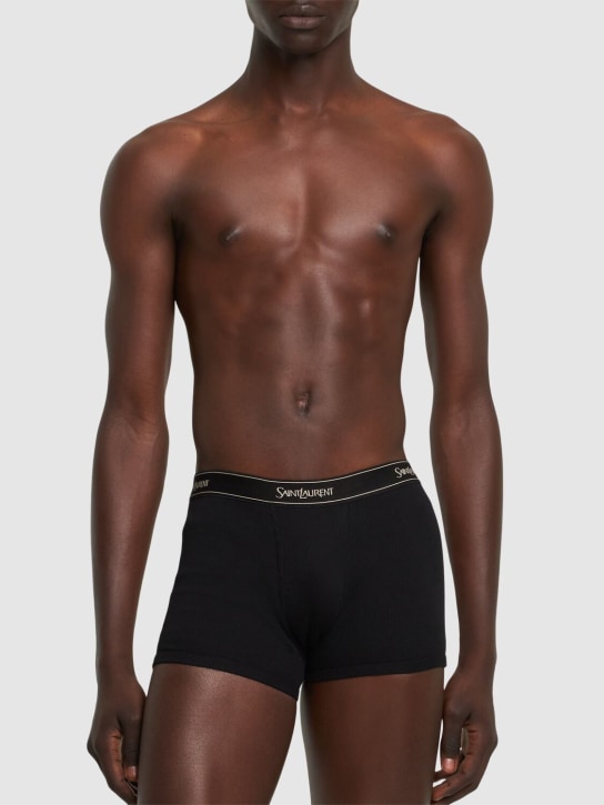 Saint Laurent: Calzoncillos boxer de algodón con logo - Negro - men_1 | Luisa Via Roma