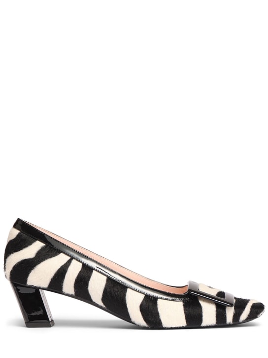 Roger Vivier: 45mm Belle Vivier pony skin pumps - Black/White - women_0 | Luisa Via Roma