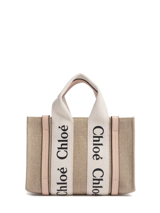 Chloé: Mini woody canvas top handle bag - Bej/Pembe - women_0 | Luisa Via Roma