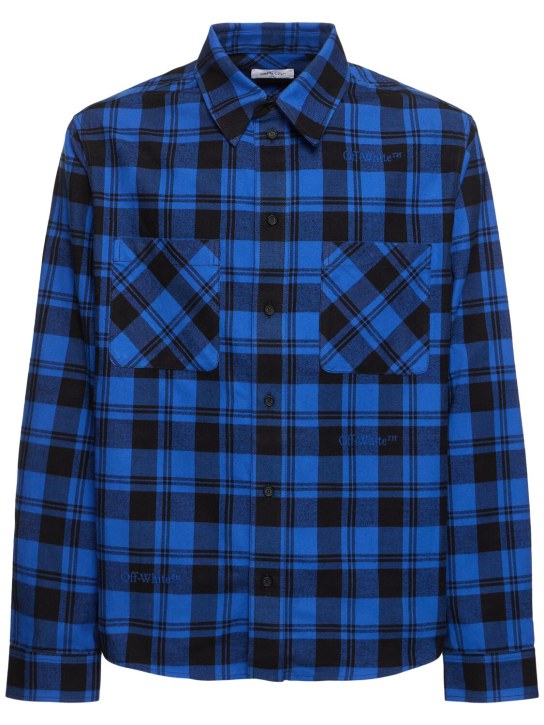 Off-White: Check flannel cotton shirt - Black/Blue - men_0 | Luisa Via Roma
