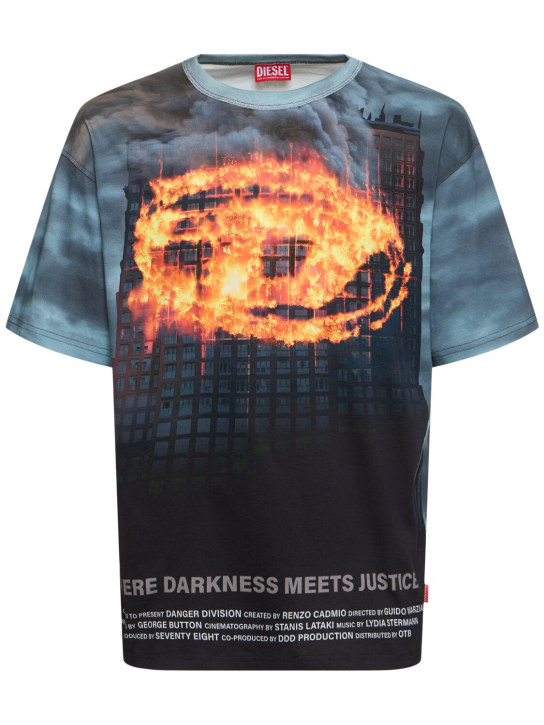 Diesel: T-Shirt aus Baumwolljersey mit Logodruck - Schwarz - men_0 | Luisa Via Roma