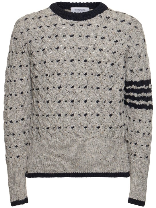 Thom Browne: All over cable stitch classic sweater - Lt Grey - men_0 | Luisa Via Roma