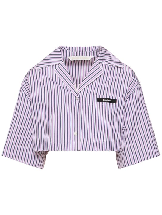 Palm Angels: Camisa de algodón a rayas - Púrpura/Blanco - women_0 | Luisa Via Roma