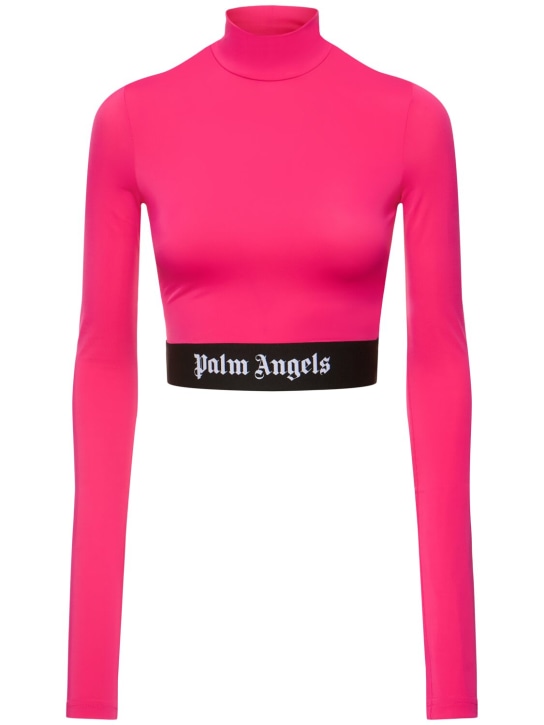 Palm Angels: Top in misto nylon con logo - Fucsia - women_0 | Luisa Via Roma