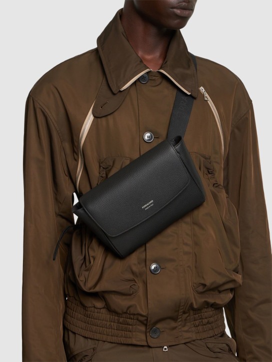 Ferragamo: Florence leather belt bag - Black - men_1 | Luisa Via Roma