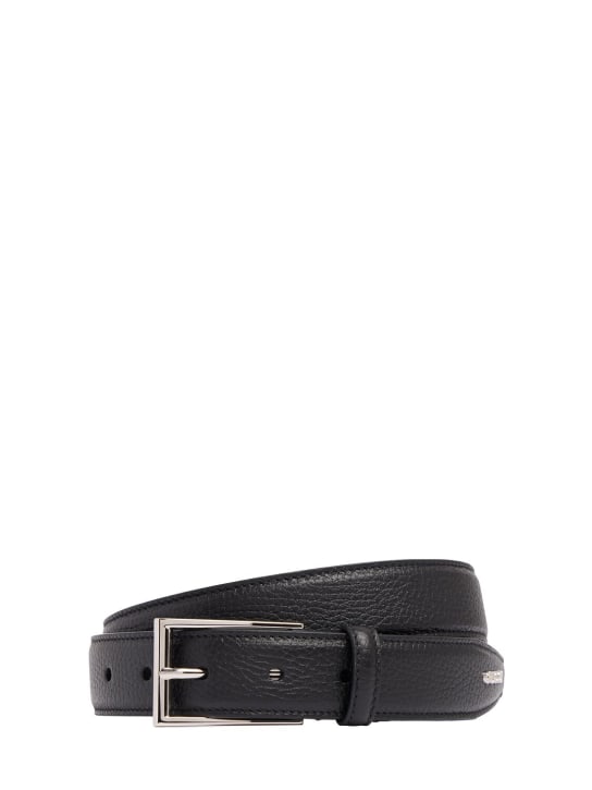 Gucci: 3cm Gucci script leather belt - Black - men_0 | Luisa Via Roma