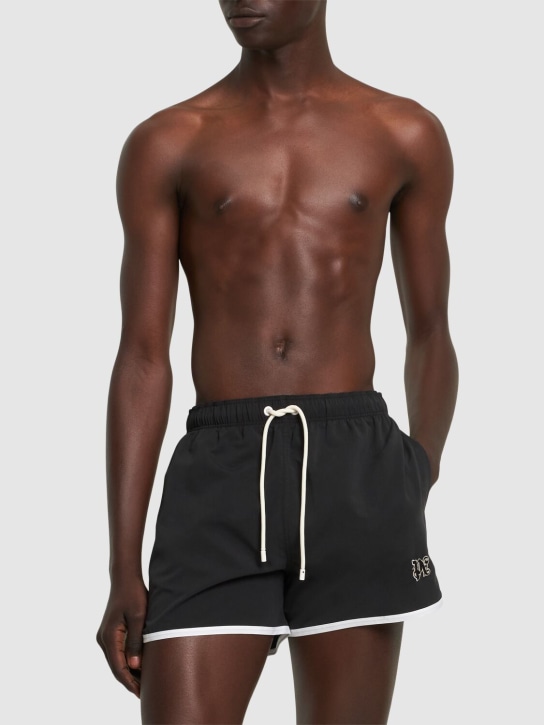 Palm Angels: PA monogram tech swim shorts - Black - men_1 | Luisa Via Roma