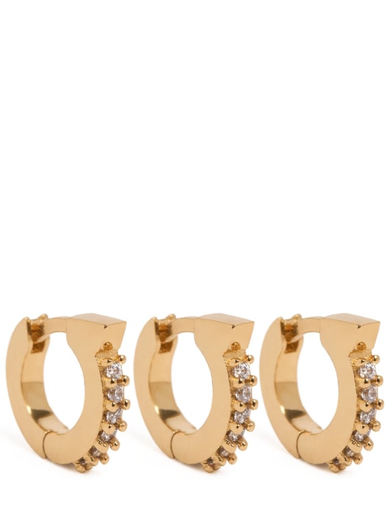 Ferragamo: Set of 3 Gancio crystal hoop earrings - Gold/Crystal - women_0 | Luisa Via Roma