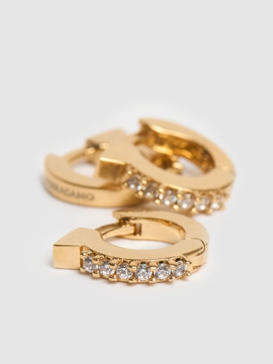 Ferragamo: Set of 3 Gancio crystal hoop earrings - Gold/Crystal - women_1 | Luisa Via Roma