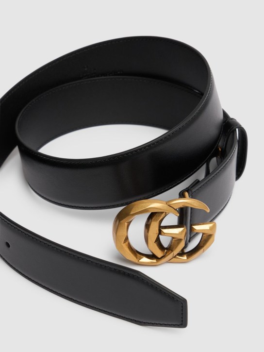 Gucci: Cinturón de piel con hebilla GG 4cm - Negro - men_1 | Luisa Via Roma
