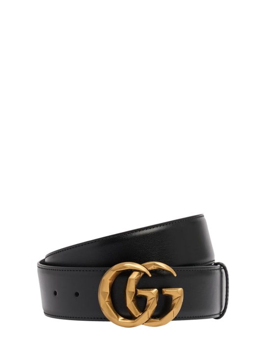 Gucci: Cinturón de piel con hebilla GG 4cm - Negro - men_0 | Luisa Via Roma
