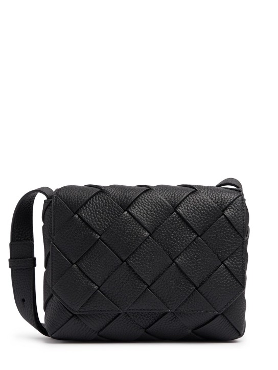 Bottega Veneta: Diago grained leather crossbody bag - Siyah - men_0 | Luisa Via Roma