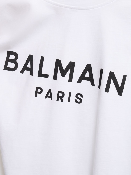 Balmain: Camiseta corta de algodón jersey con logo - Blanco/Negro - women_1 | Luisa Via Roma