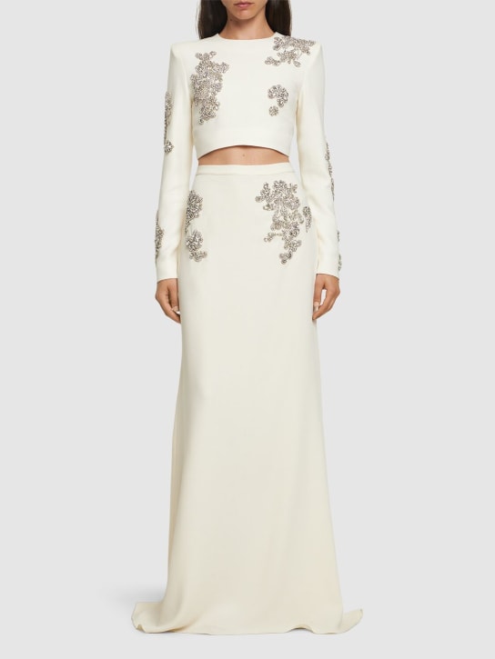 Zuhair Murad: Embroidered cady long skirt - White/Silver - women_1 | Luisa Via Roma