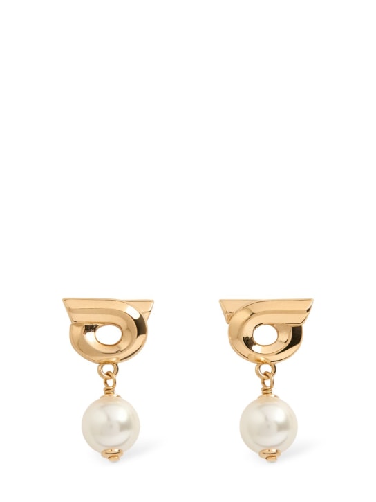 Ferragamo: Gancio faux pearl drop earrings - Altın/Beyaz - women_0 | Luisa Via Roma