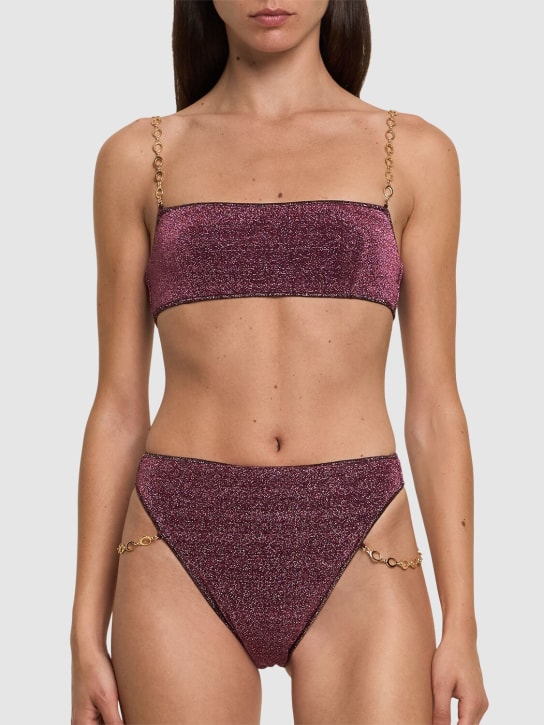 Oséree Swimwear: Bikini de lúrex con cadenas - Morado - women_1 | Luisa Via Roma