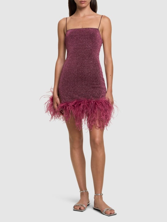 Oséree Swimwear: Lumiere lurex mini dress w/feathers - Purple - women_1 | Luisa Via Roma
