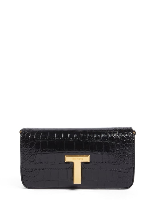Tom Ford: Mini embossed shiny leather bag - Black - women_0 | Luisa Via Roma