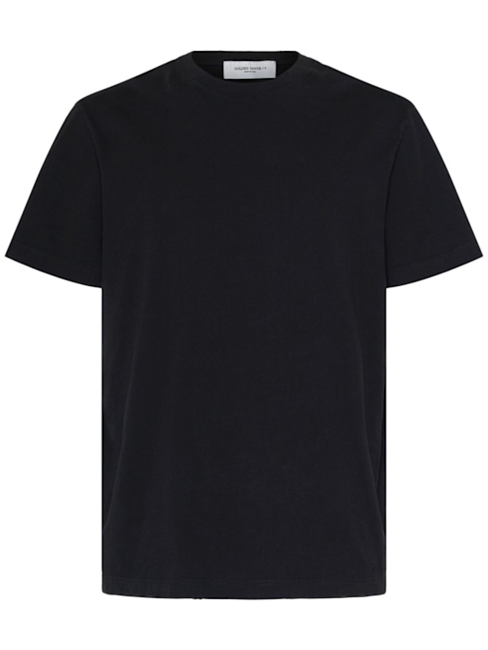 Golden Goose: Regular distressed cotton jersey t-shirt - Vintage Black - men_0 | Luisa Via Roma