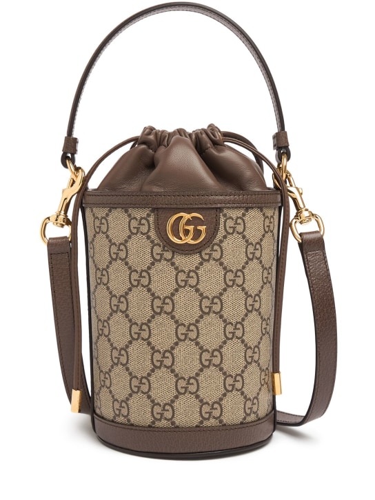 Gucci: Mini Ophidia GG canvas bucket bag - Ebony - women_0 | Luisa Via Roma