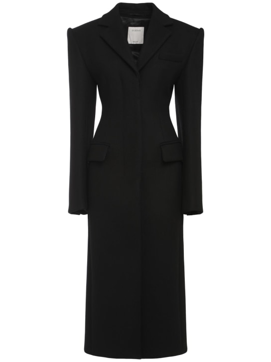Sportmax: Arabia fitted wool & cashmere long coat - Black - women_0 | Luisa Via Roma