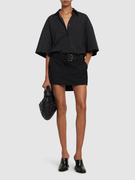 Alexander Wang: Mini cotton shirt dress w/ leather belt - Siyah - women_1 | Luisa Via Roma