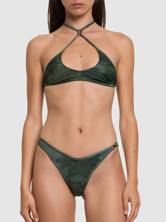 Palm Angels: Slip bikini Camo Crossover in lycra - Military Gold - women_1 | Luisa Via Roma