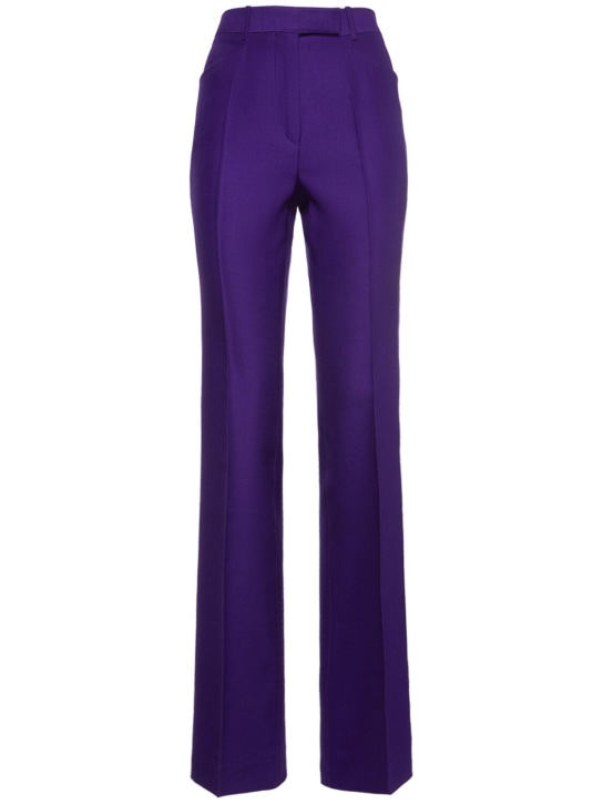Tom Ford: Pantalon ample ajusté en laine et soie - Violet - women_0 | Luisa Via Roma