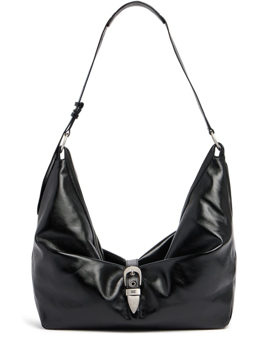 Marge Sherwood: Belted Hobo leather shoulder bag - Black Glossy - women_0 | Luisa Via Roma