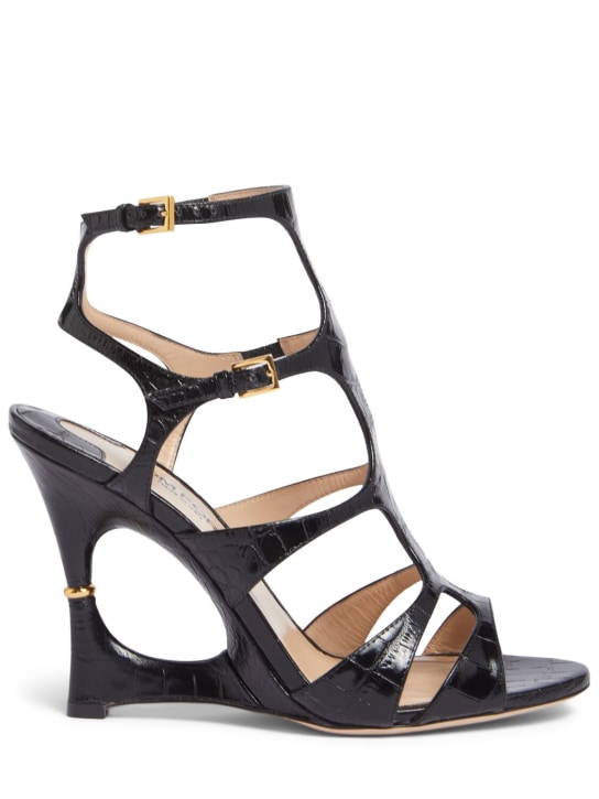 Tom Ford: Sandalias de piel efecto cocodrilo 105mm - Negro - women_0 | Luisa Via Roma