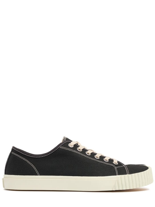 Maison Margiela: Tabi cotton canvas low top sneakers - Black/White - men_0 | Luisa Via Roma