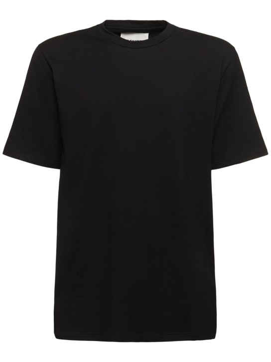 Jil Sander: Logo印花棉质平纹针织T恤 - 黑色 - men_0 | Luisa Via Roma