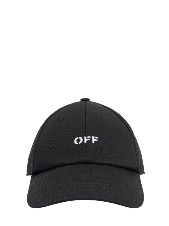 Off-White: Off stamp cotton drill baseball cap - Siyah - men_0 | Luisa Via Roma