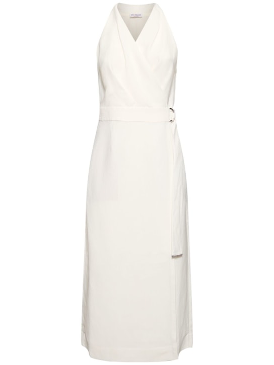 Brunello Cucinelli: Belted poplin midi wrap dress - White - women_0 | Luisa Via Roma
