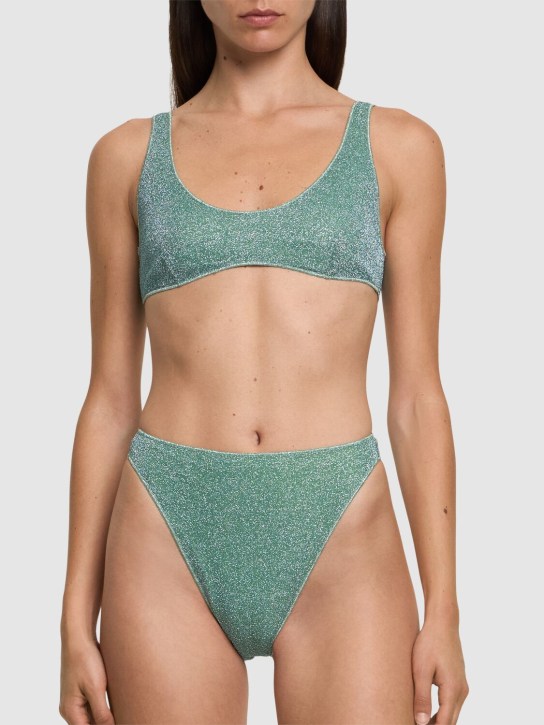 Oséree Swimwear: Sporty 90'高腰金银丝比基尼套装 - 浅绿色 - women_1 | Luisa Via Roma