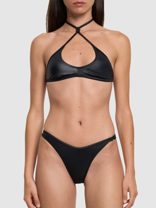 Palm Angels: Monogram Crossover lycra bikini top - Black - women_1 | Luisa Via Roma