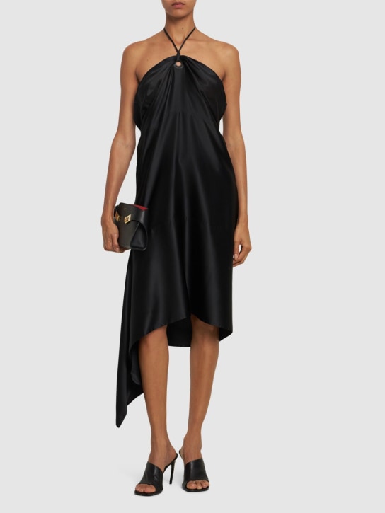 Ferragamo: Tech satin asymmetric midi dress - Black - women_1 | Luisa Via Roma
