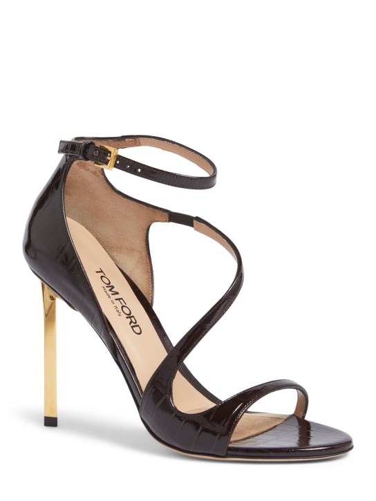 Tom Ford: 105mm Newton croc embossed sandals - Dark Brown - women_1 | Luisa Via Roma