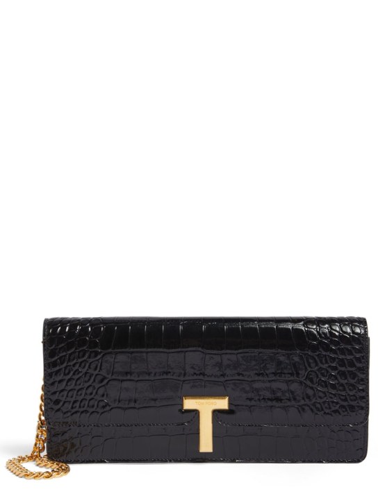 Tom Ford: Shiny embossed leather clutch - Black - women_0 | Luisa Via Roma