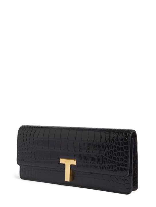 Tom Ford: Shiny embossed leather clutch - Black - women_1 | Luisa Via Roma